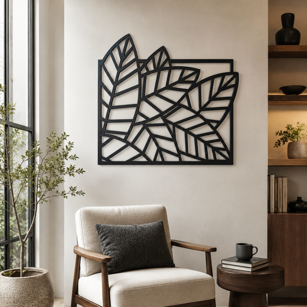 Beautiful Leaf Design in Golden Wall Metal Art Decor