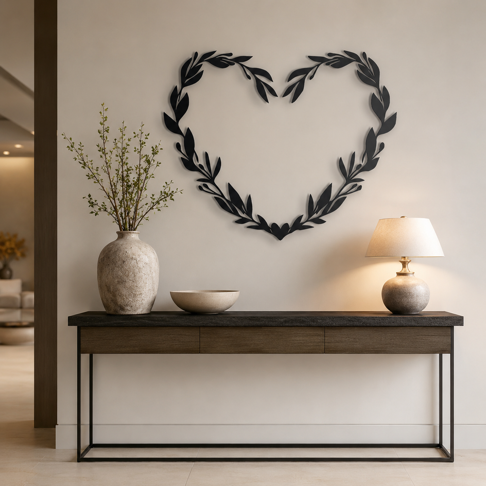 Beautiful Floral Heart Design Wall Metal Art Decor