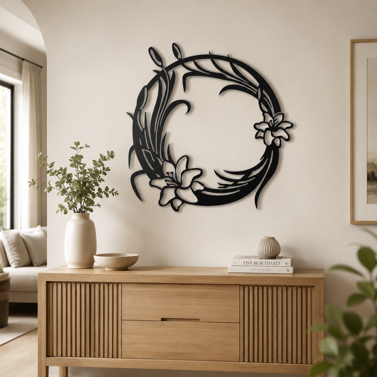 Metal Round Flower Design Wall Metal Art Decor
