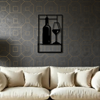 Wine Bottle with Glass Design Bar Metal Art Wall Decor