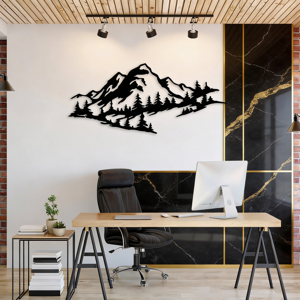 Mountain Range Trees View Metal Art Wall Decor