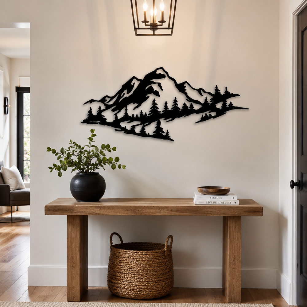 Mountain Range Trees View Metal Art Wall Decor