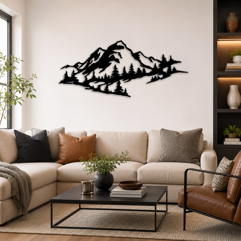 Mountain Range Trees View Metal Art Wall Decor