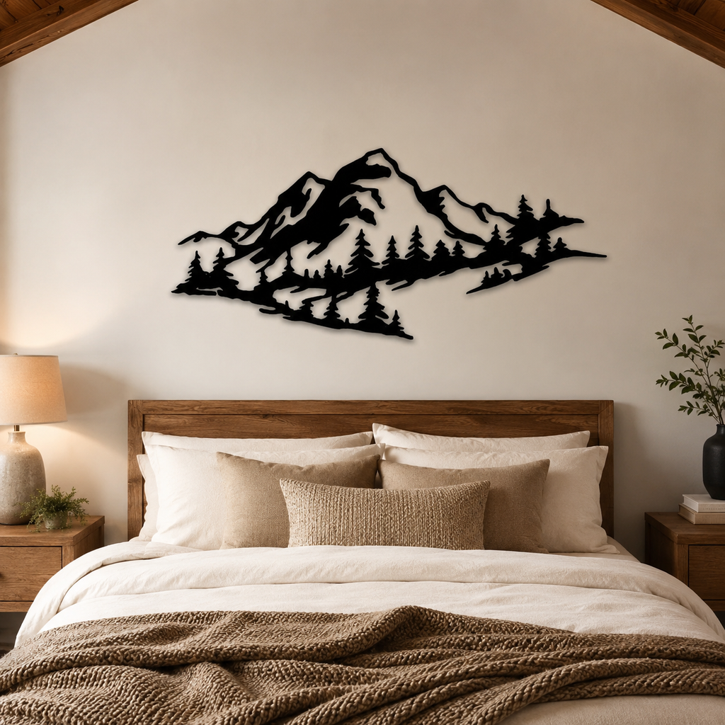 Mountain Range Trees View Metal Art Wall Decor