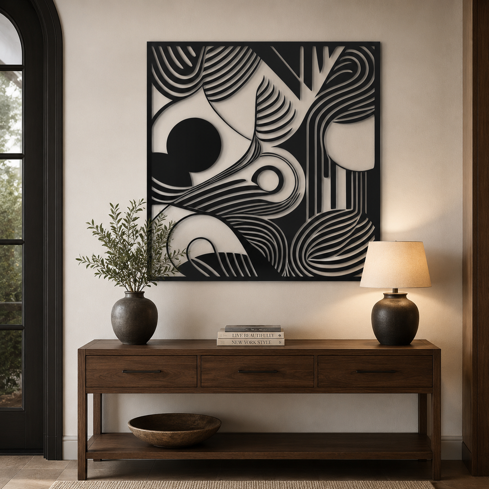 Square Organic Flow Waves Design Metal Art Wall Decor