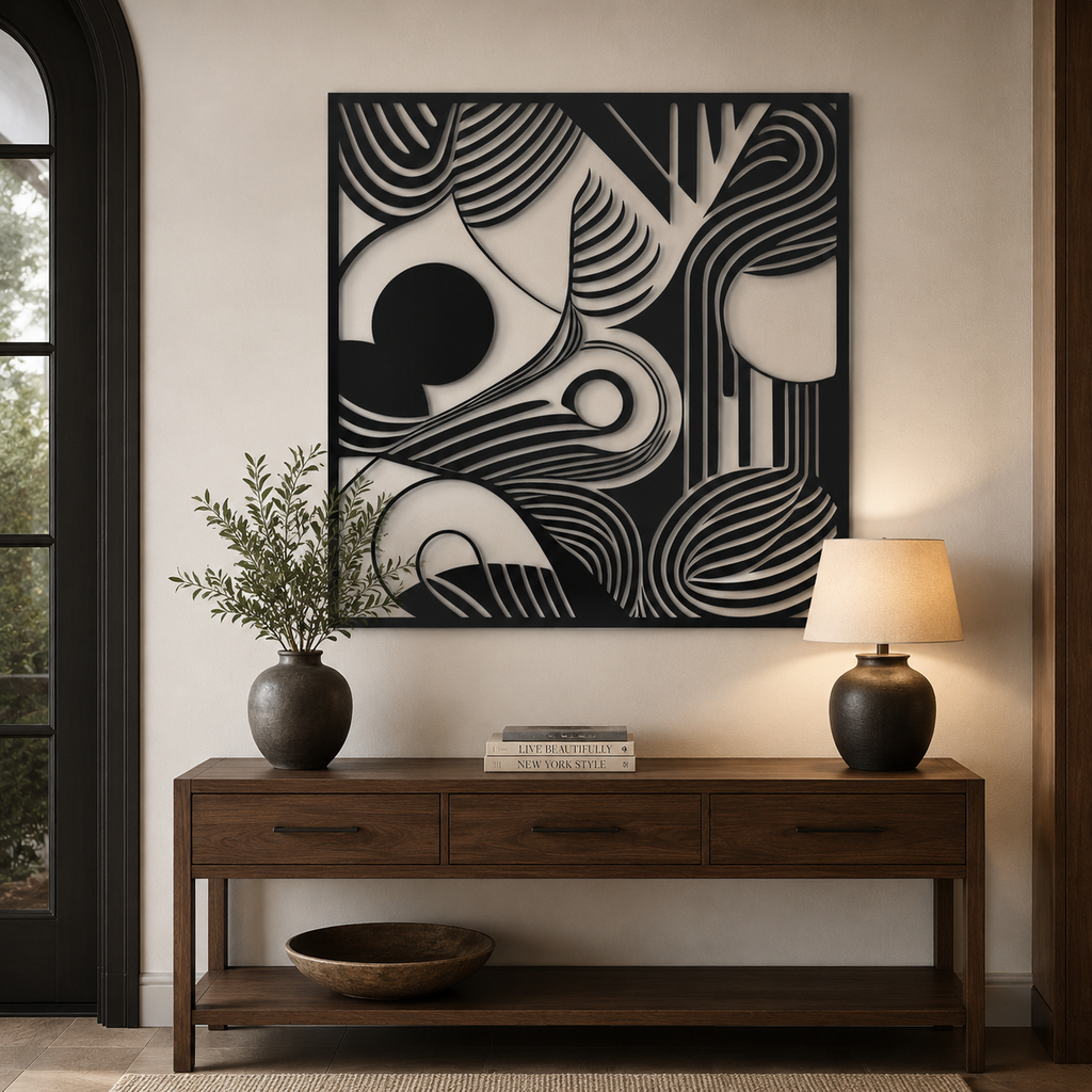 Square Organic Flow Waves Design Metal Art Wall Decor