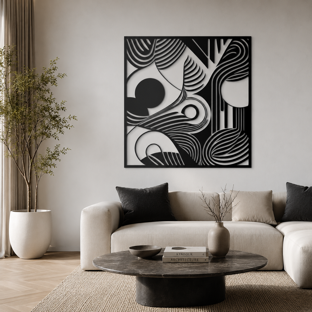 Square Organic Flow Waves Design Metal Art Wall Decor