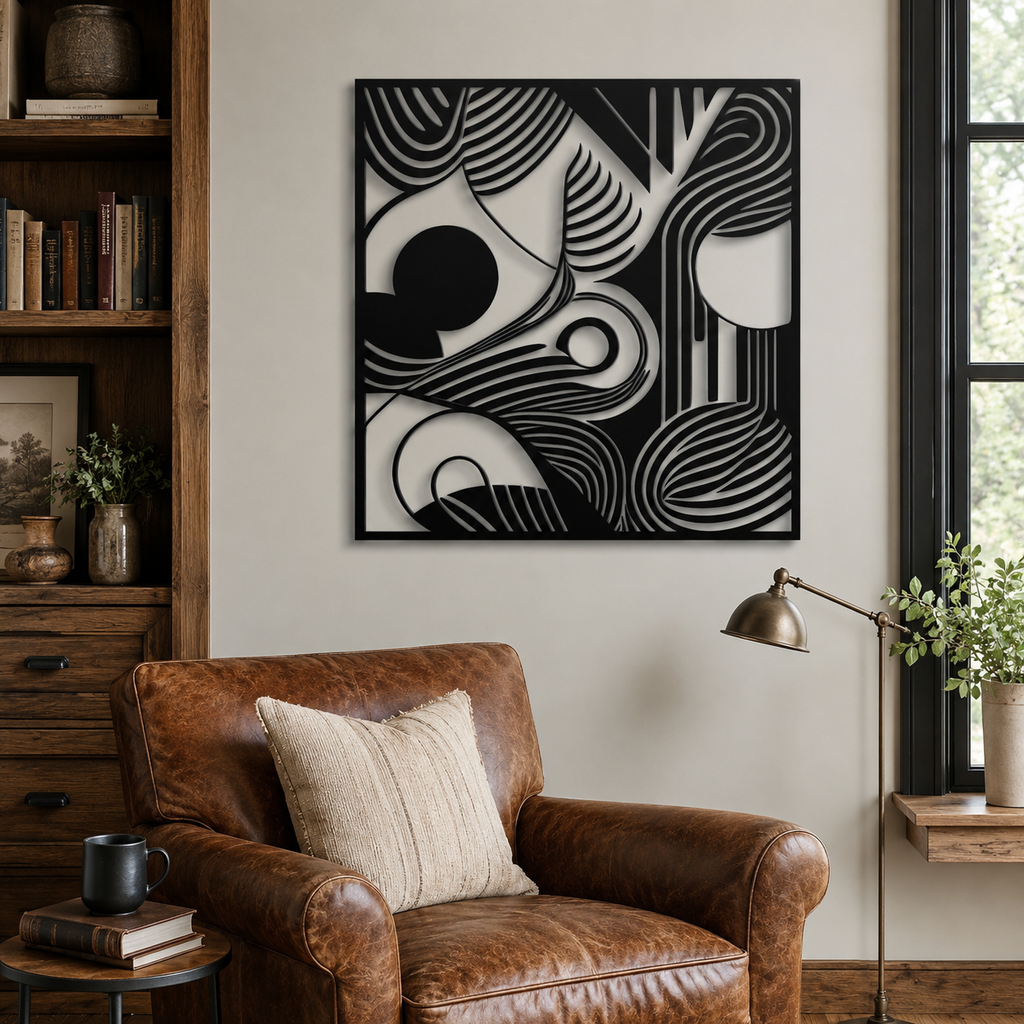 Square Organic Flow Waves Design Metal Art Wall Decor