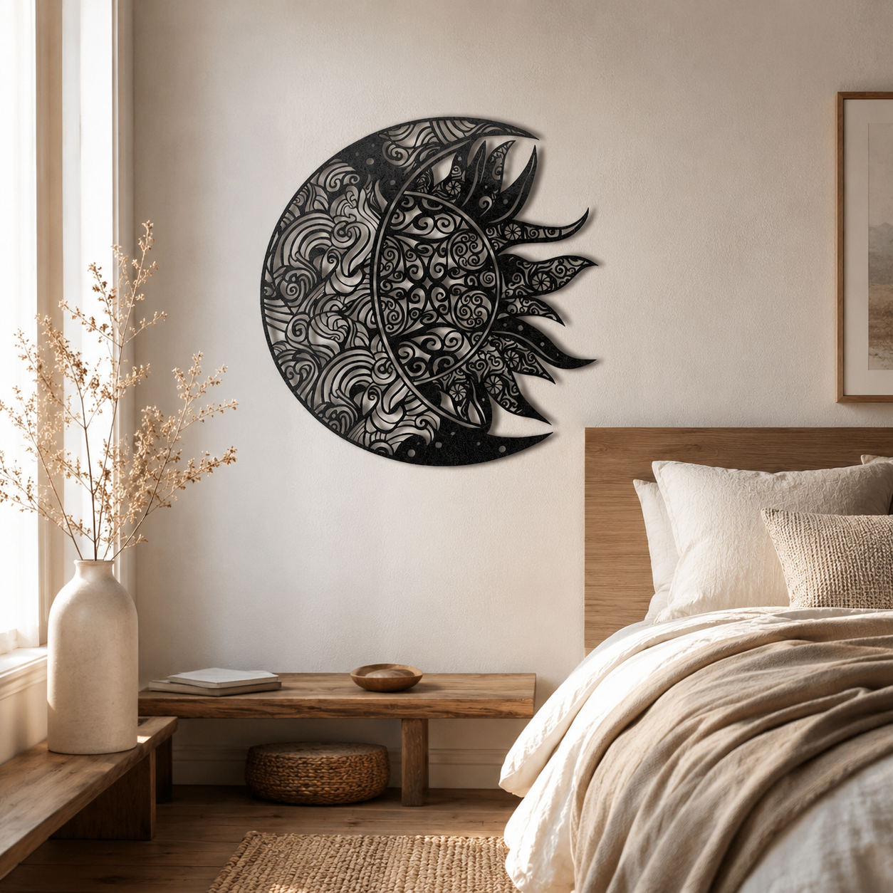 Intricate Sun and Moon Mandala Metal Art Wall Decor
