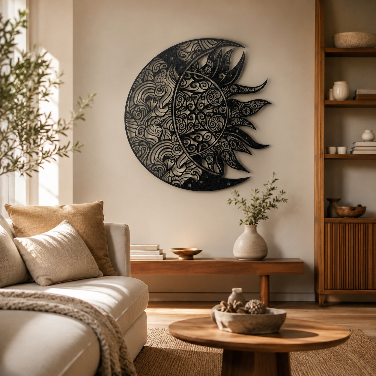 Intricate Sun and Moon Mandala Metal Art Wall Decor