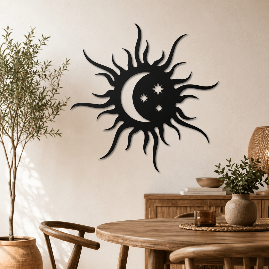 Beautiful Sun Moon and Stars Metal Art Wall Decor