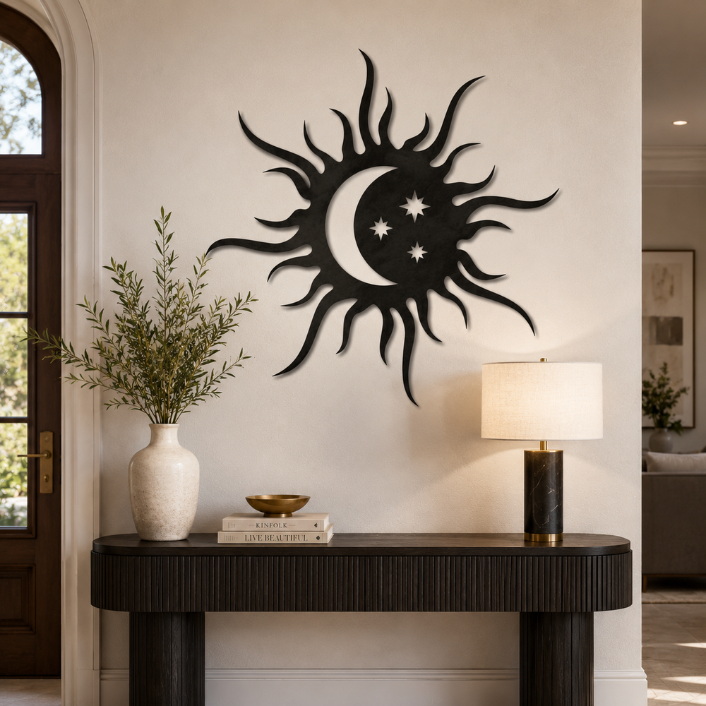 Beautiful Sun Moon and Stars Metal Art Wall Decor