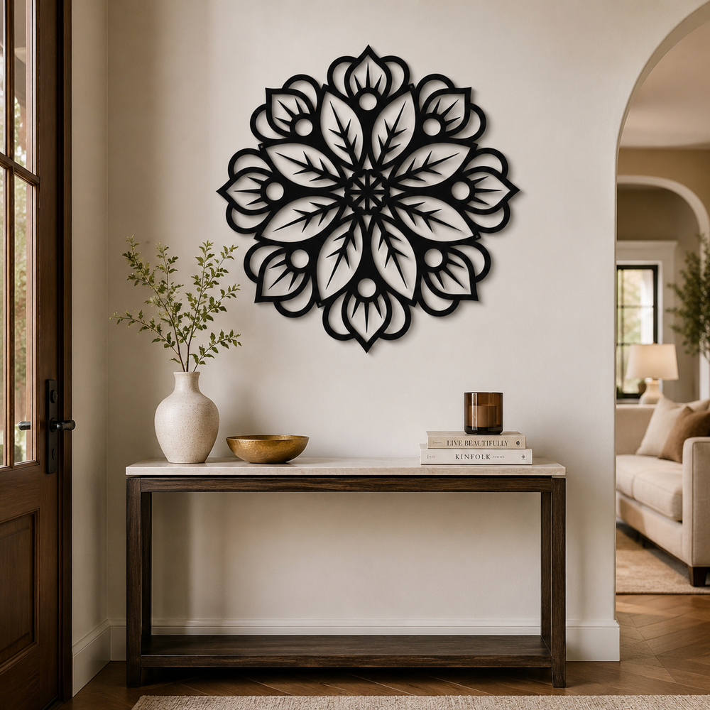 Floral Mandala Pattern Metal Art Wall Hanging Decor