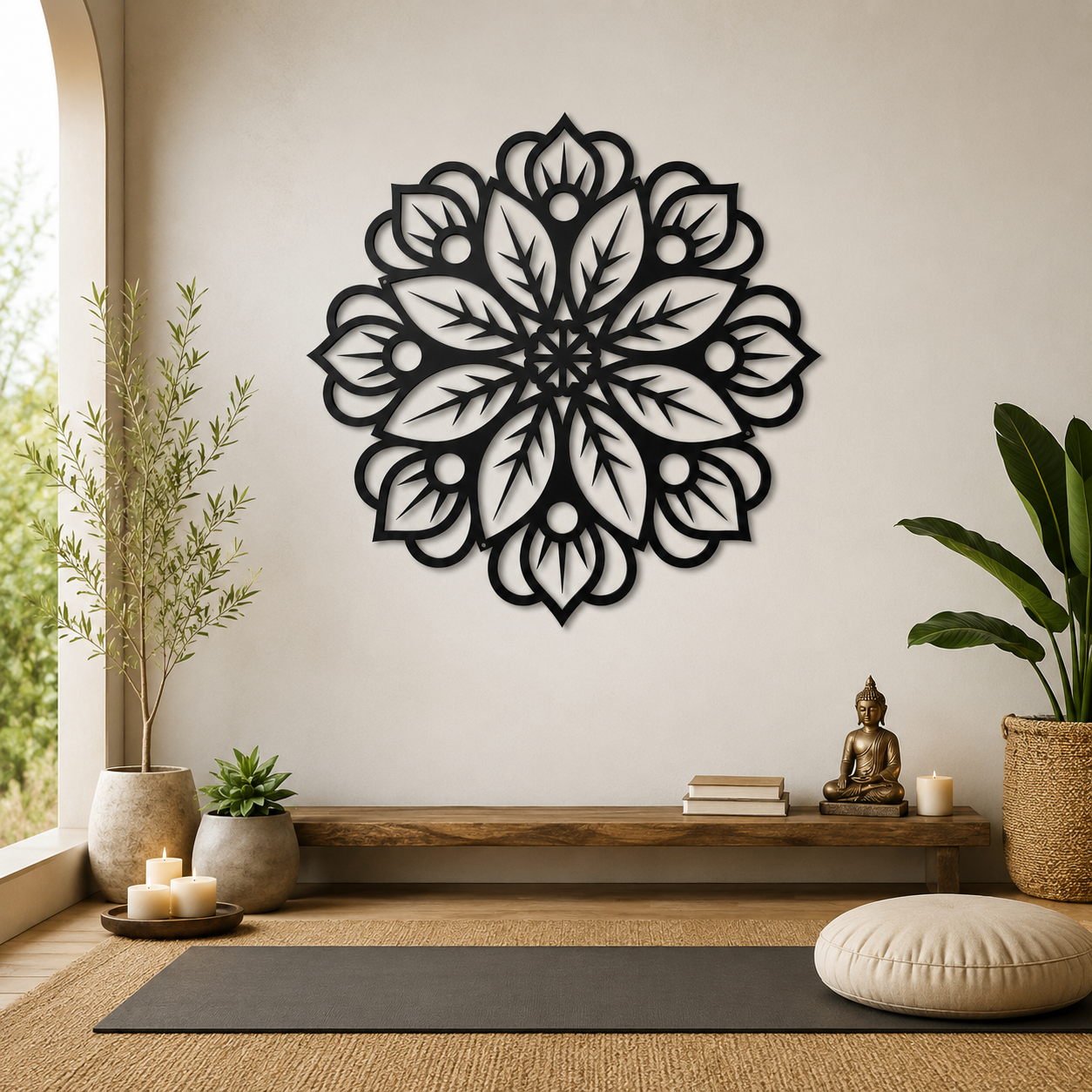 Floral Mandala Pattern Metal Art Wall Hanging Decor