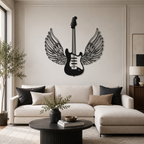 Winged Guitar Designed Metal Art Wall Decor