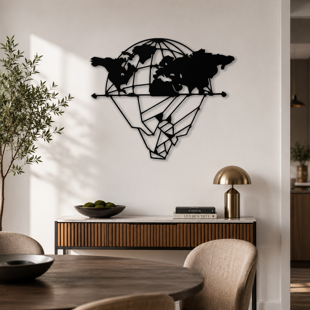 Divided Globe World Map Metal Art Wall Decor
