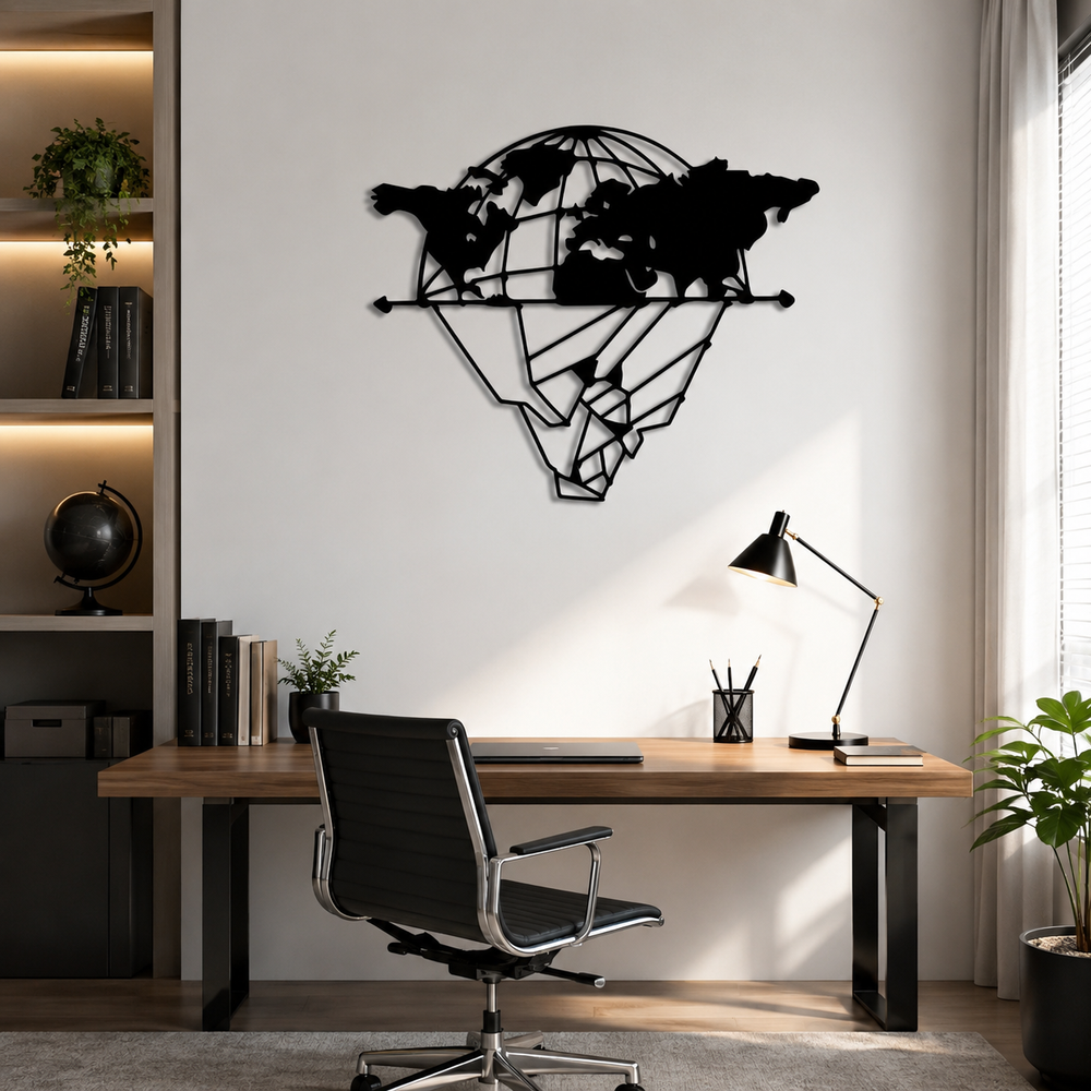 Divided Globe World Map Metal Art Wall Decor