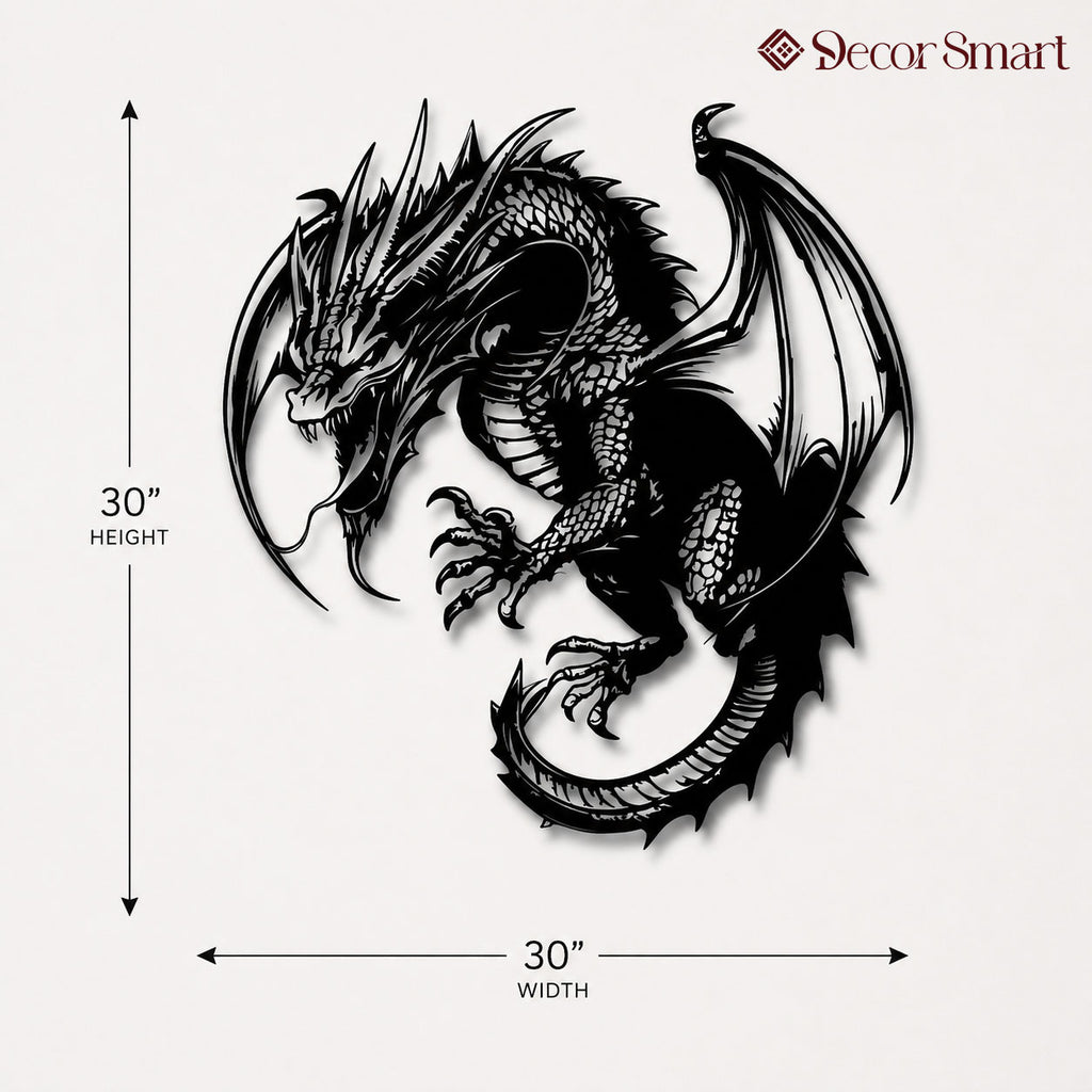 Mythical Angry Dragon Silhouette Metal Art Wall Decor