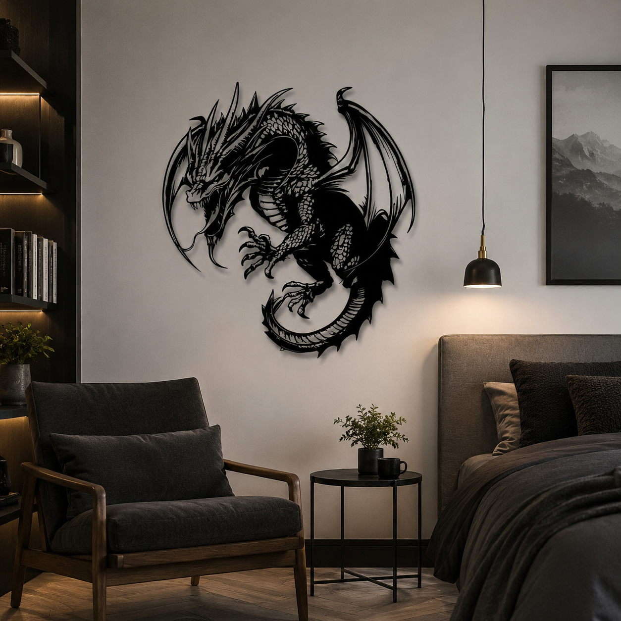 Mythical Angry Dragon Silhouette Metal Art Wall Decor