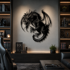 Mythical Angry Dragon Silhouette Metal Art Wall Decor