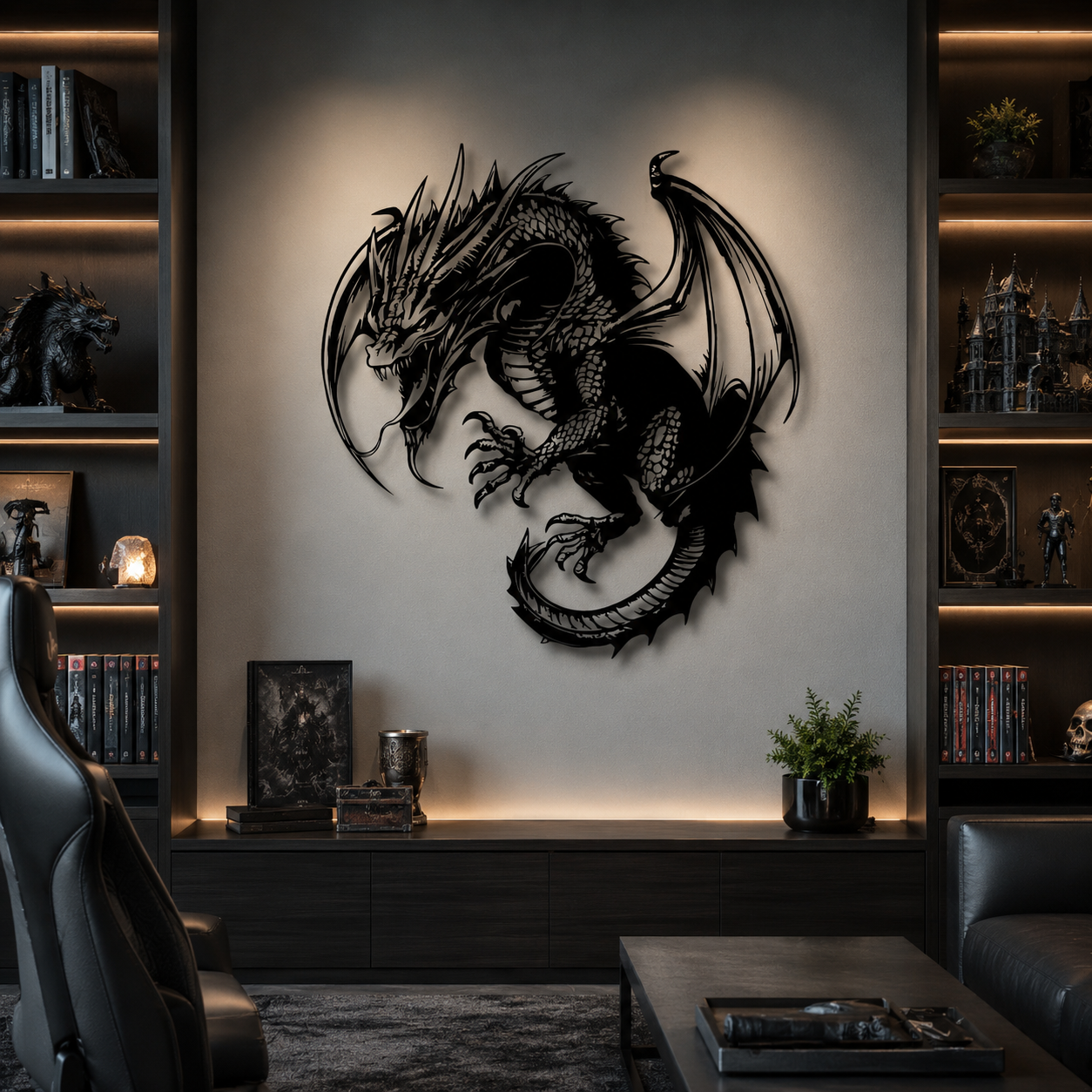 Mythical Angry Dragon Silhouette Metal Art Wall Decor