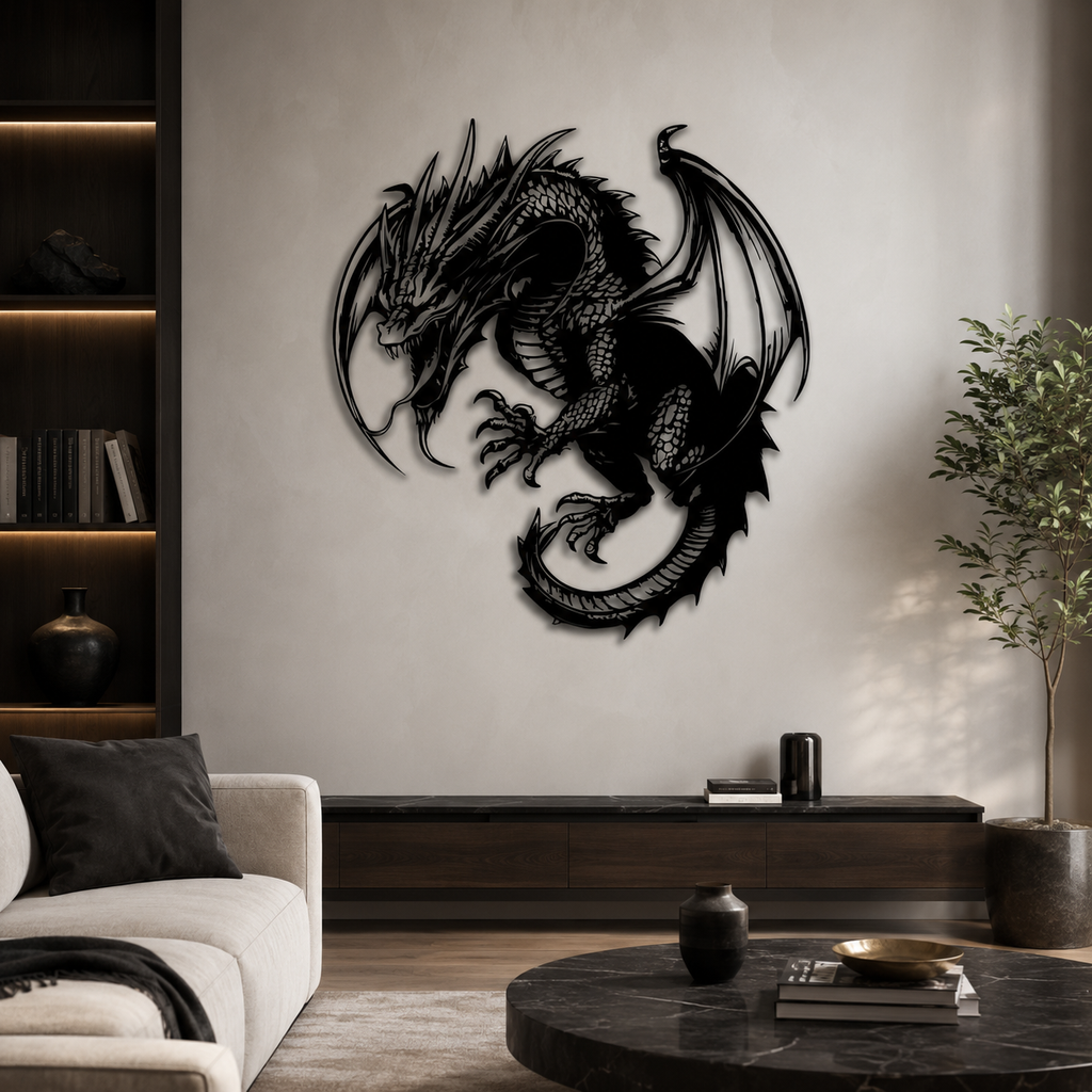 Mythical Angry Dragon Silhouette Metal Art Wall Decor