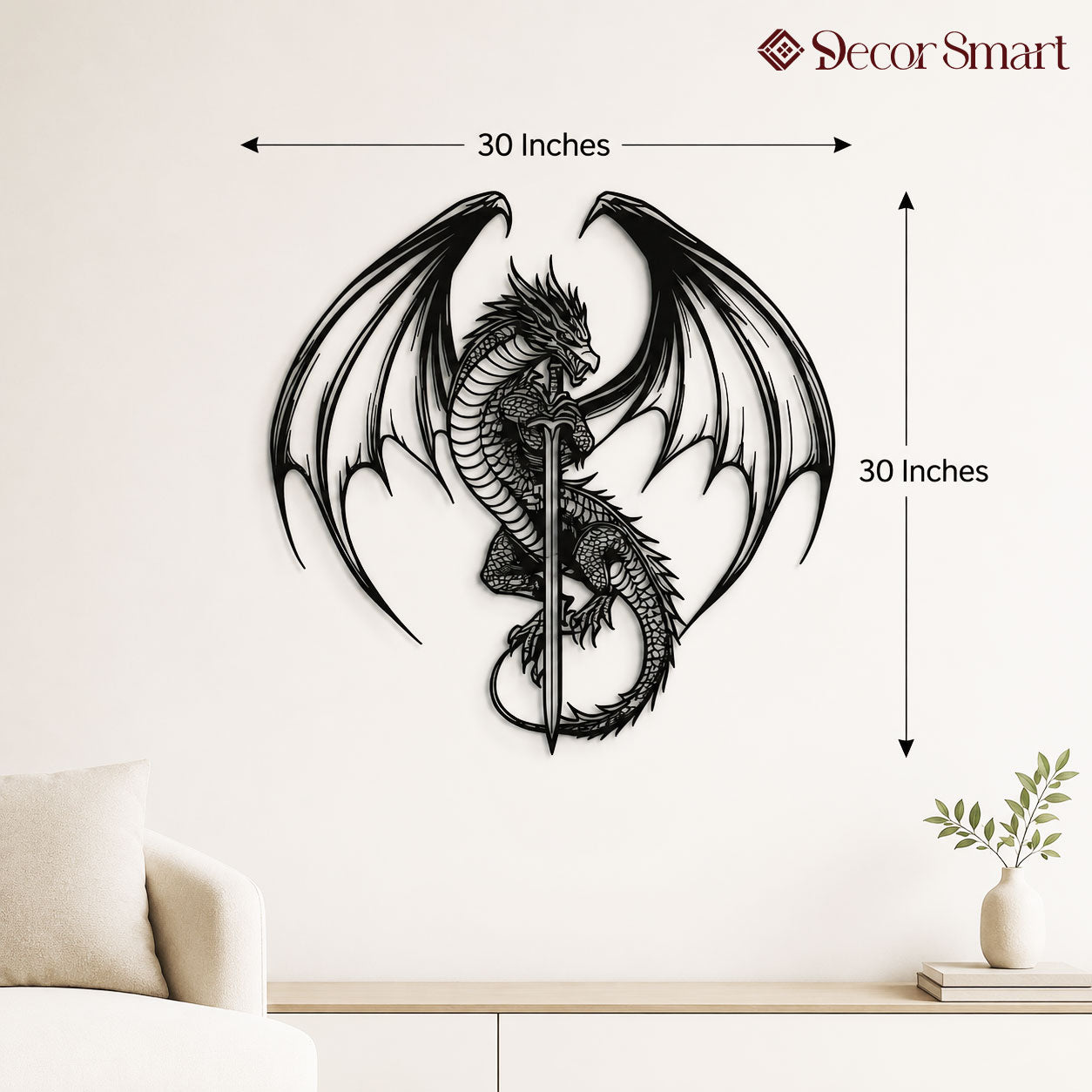 Flying Dragon with Sword Metal Wall Art Decor