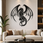 Flying Dragon with Sword Metal Wall Art Decor