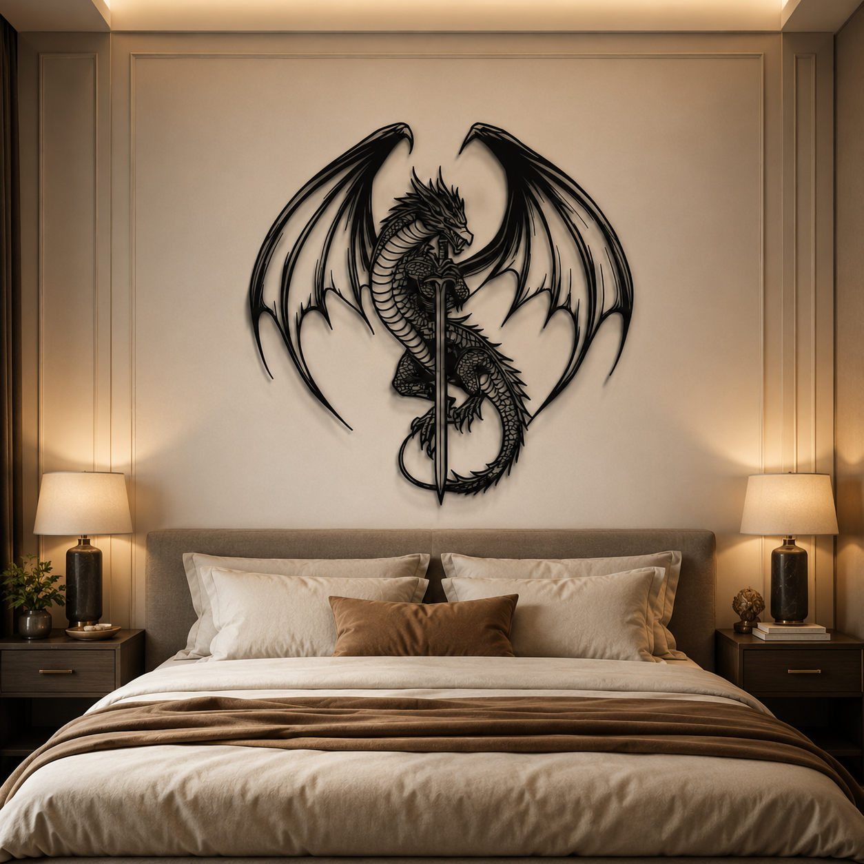 Flying Dragon with Sword Metal Wall Art Decor