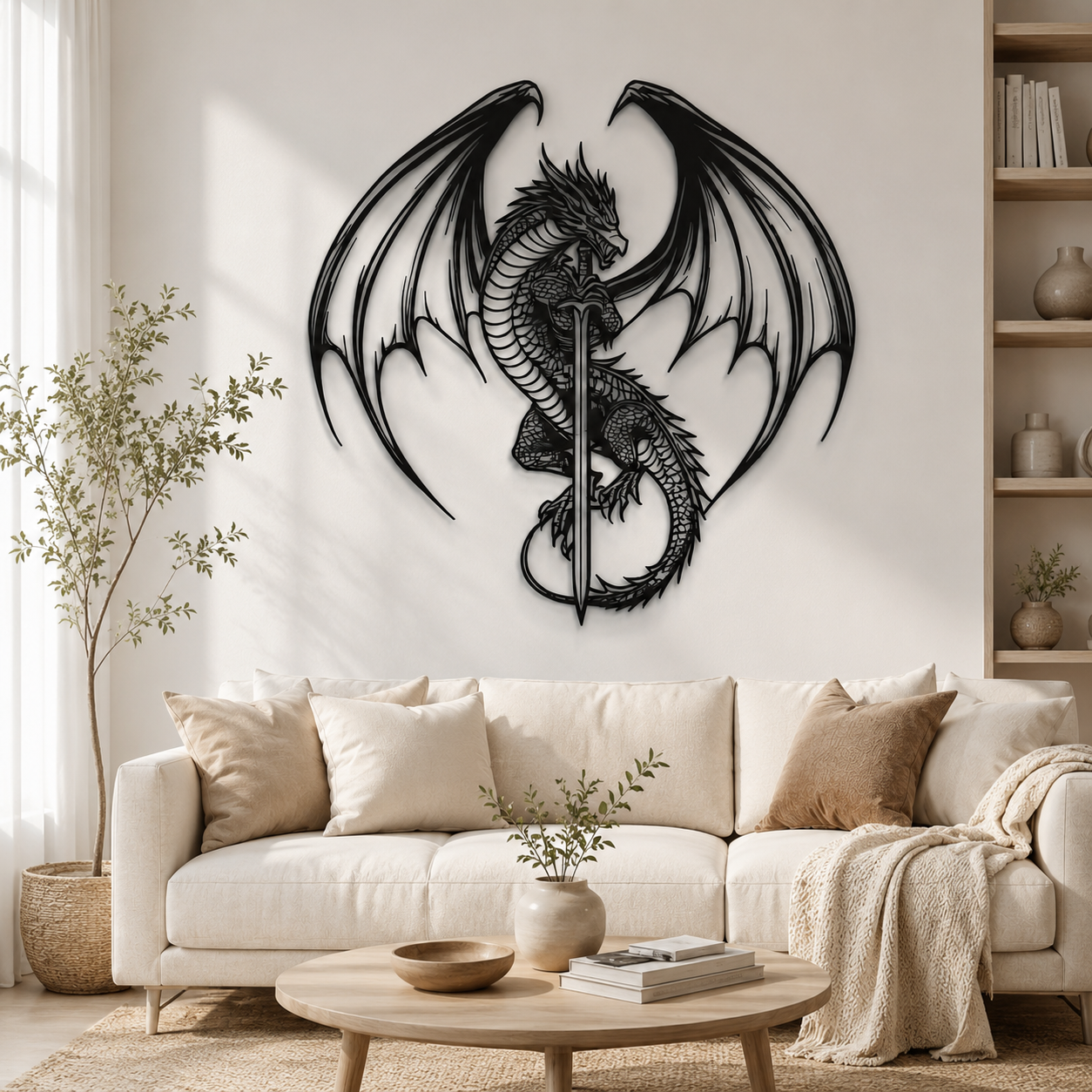 Flying Dragon with Sword Metal Wall Art Decor