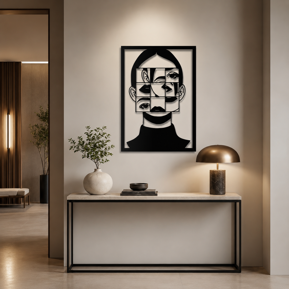 Modern Art Women Face Frame Metal Wall Art Decor
