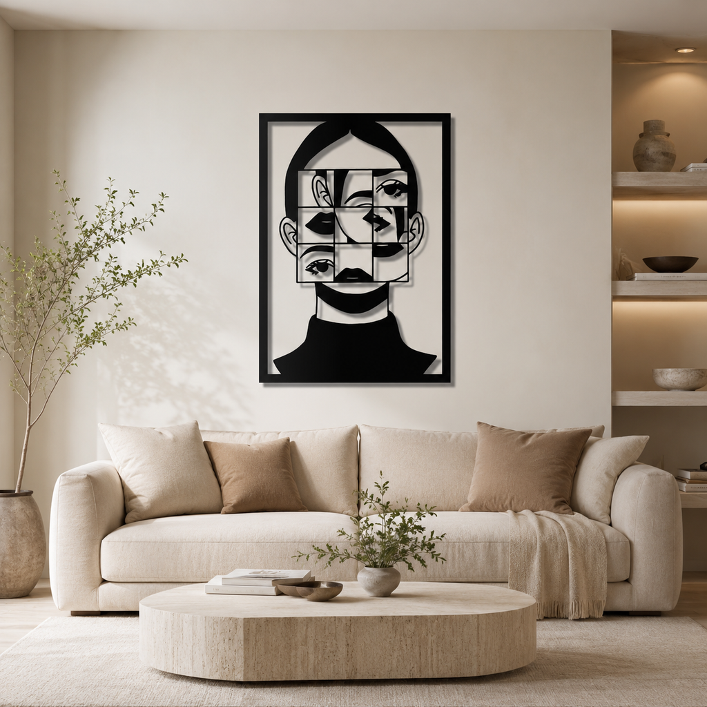 Modern Art Women Face Frame Metal Wall Art Decor