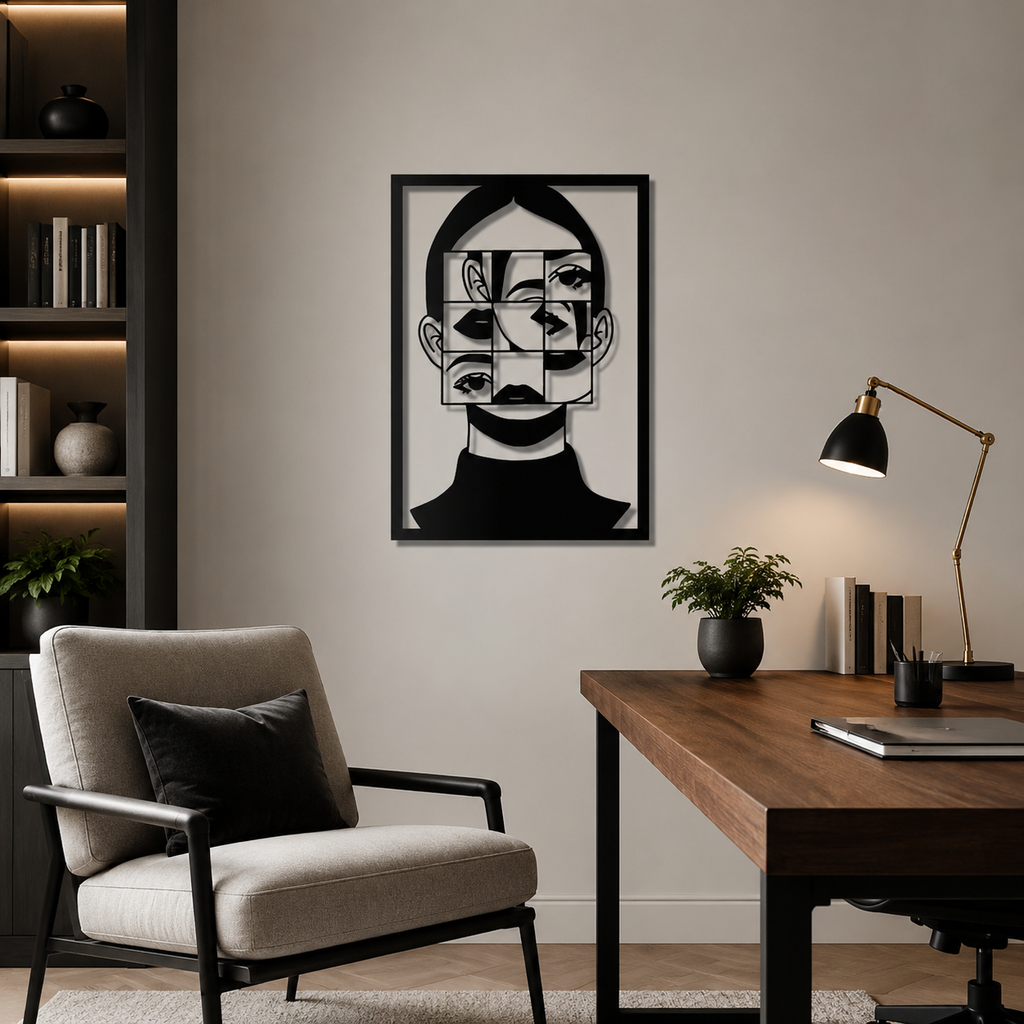 Modern Art Women Face Frame Metal Wall Art Decor