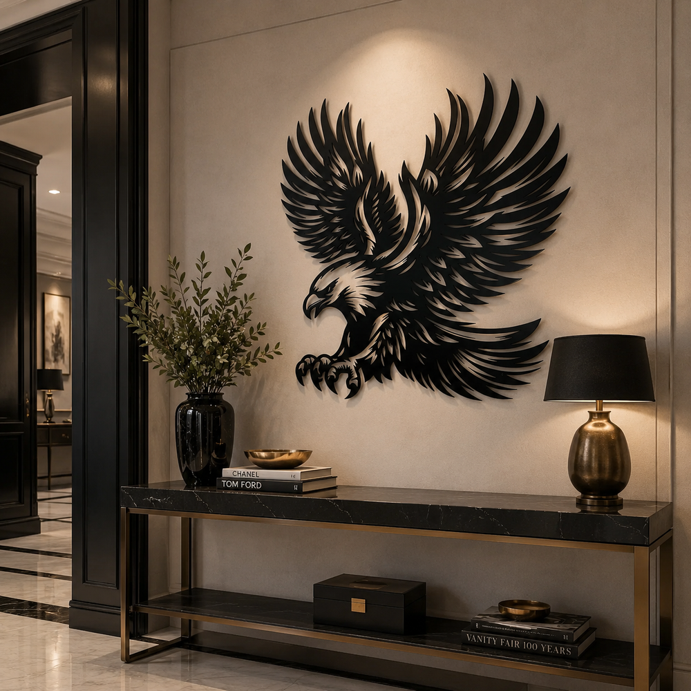 Majestic Detailed Eagle Silhouette Metal Wall Art Decor
