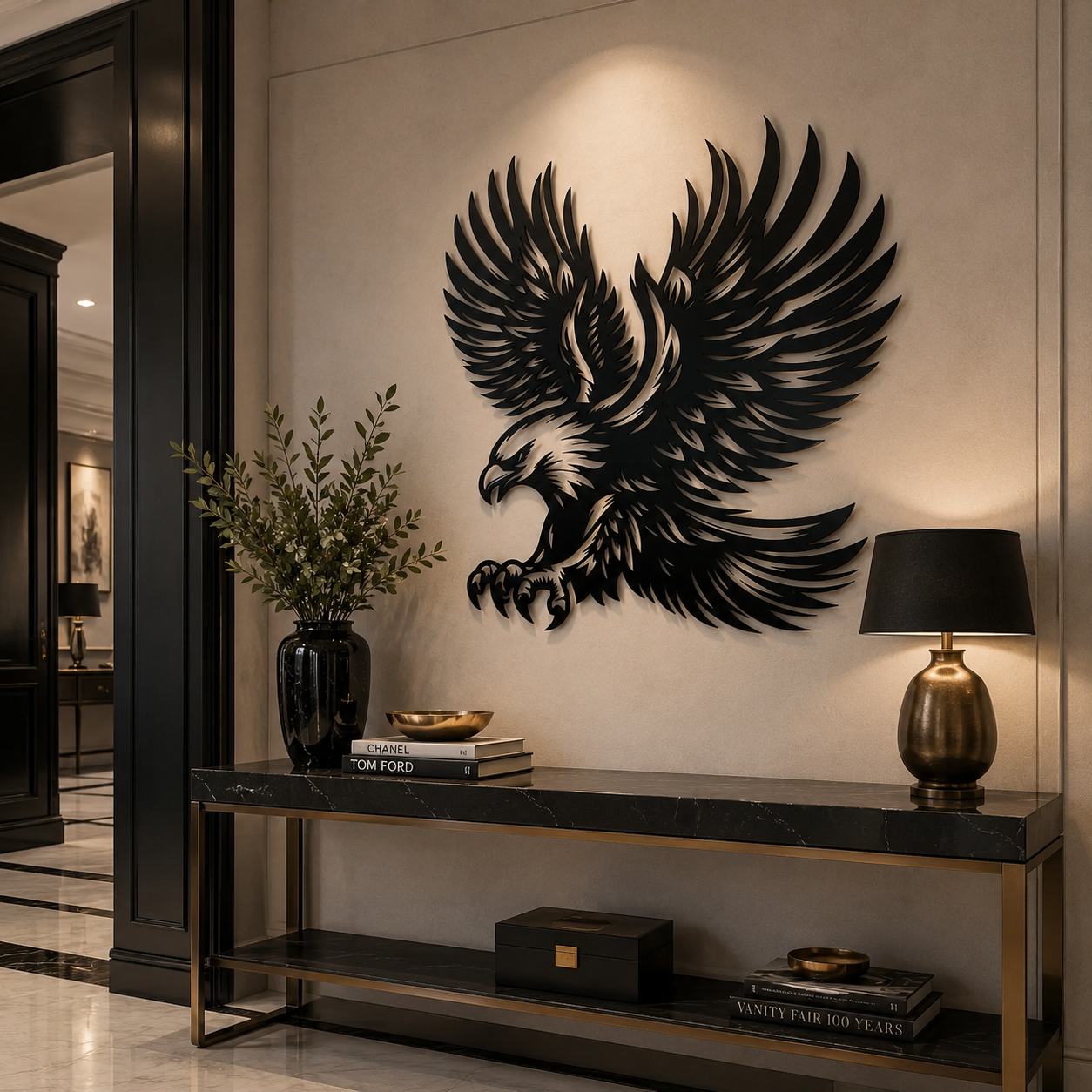 Majestic Detailed Eagle Silhouette Metal Wall Art Decor
