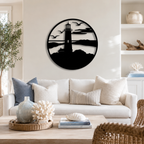 Flying Birds Lighthouse Scenery Metal Wall Art Decor