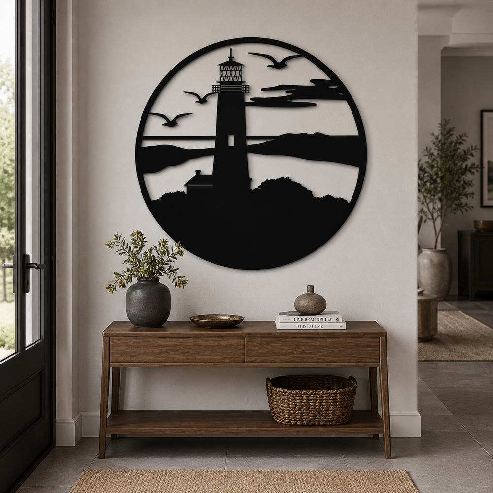 Flying Birds Lighthouse Scenery Metal Wall Art Decor