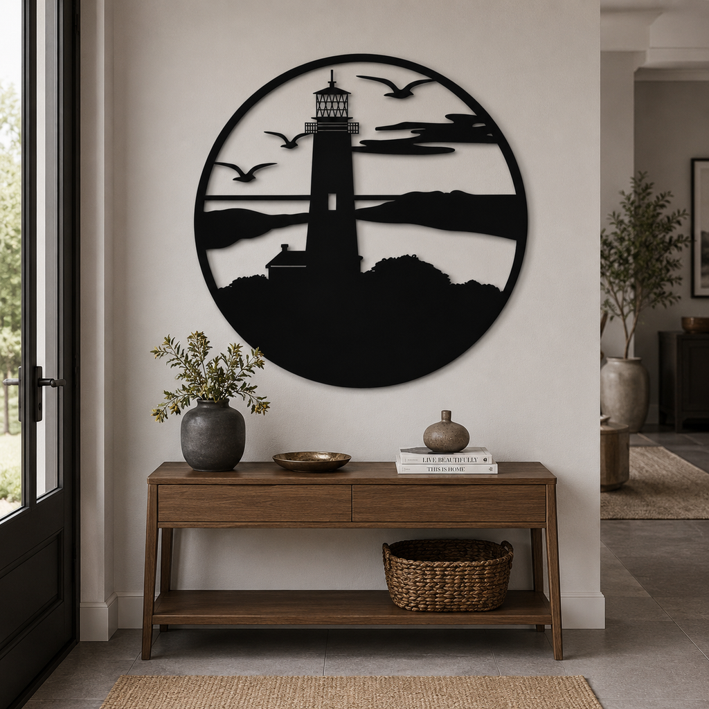 Flying Birds Lighthouse Scenery Metal Wall Art Decor