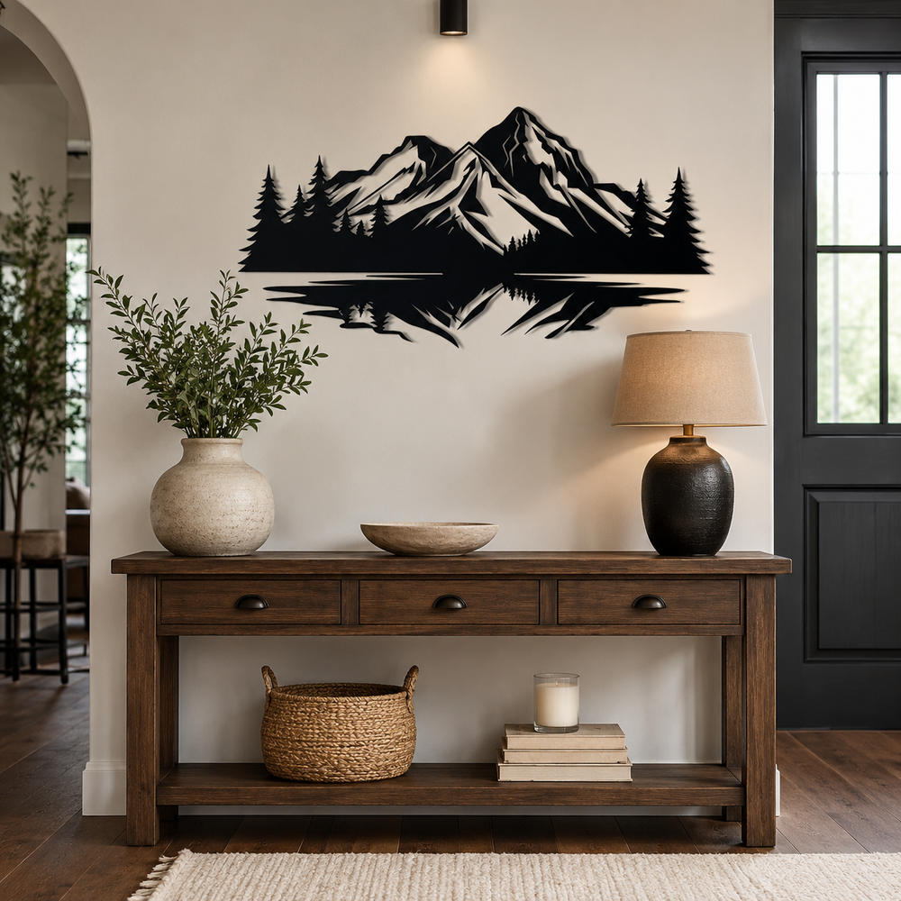 Mirrored Mountain Vista Scenery Metal Wall Art Decor