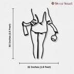 Women with Wine Line Art Metal Wall Art Decor