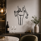 Women with Wine Line Art Metal Wall Art Decor