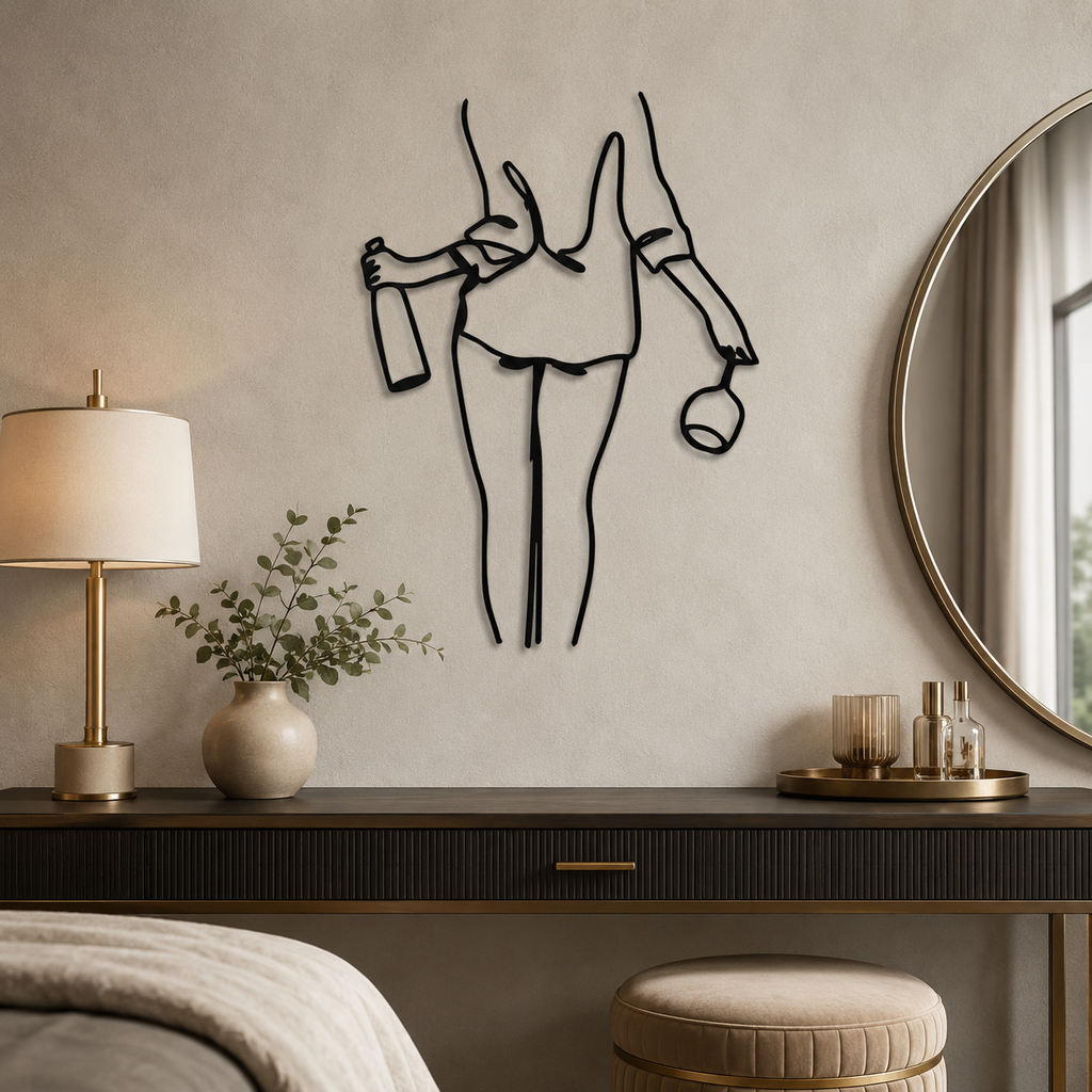 Women with Wine Line Art Metal Wall Art Decor