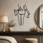Women with Wine Line Art Metal Wall Art Decor