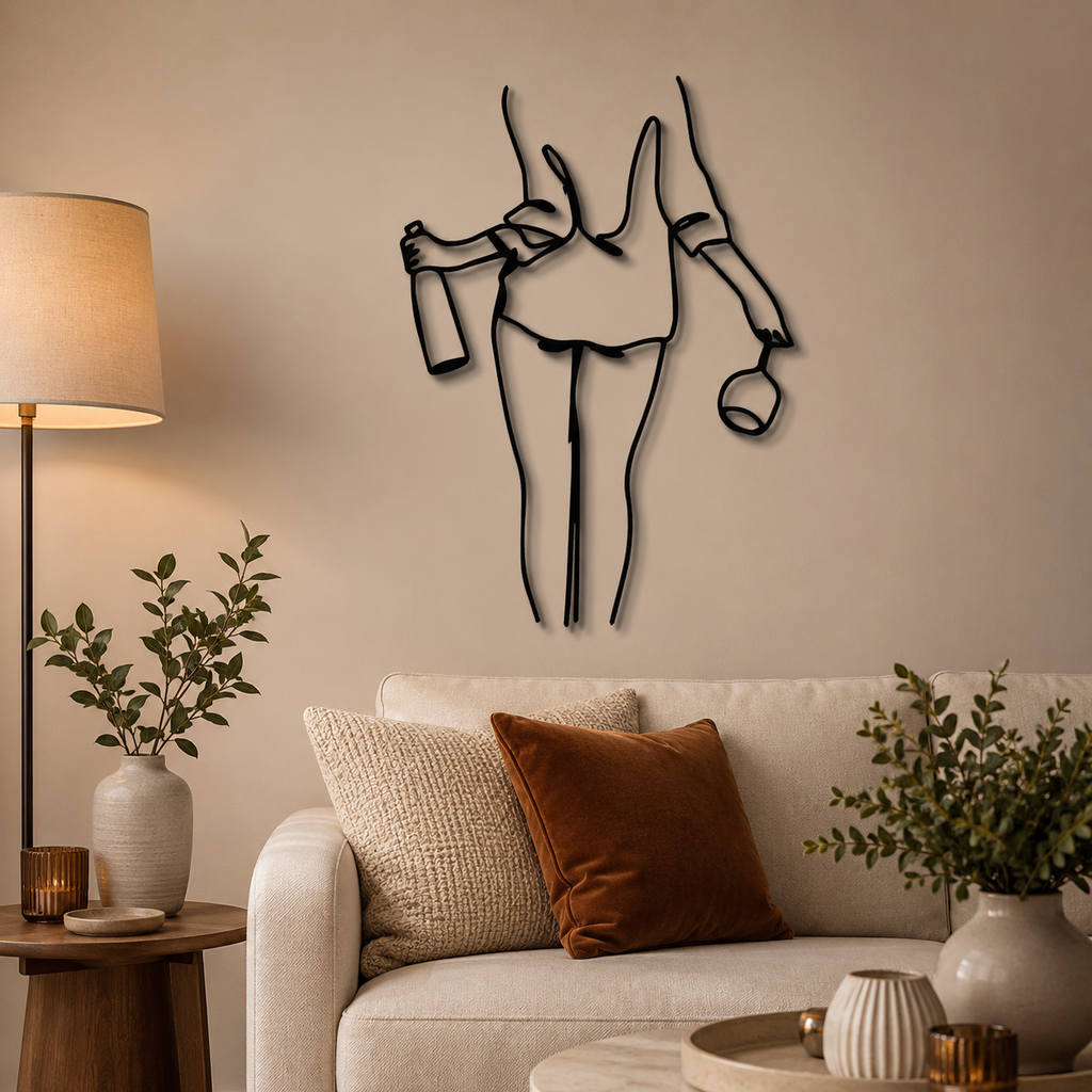 Women with Wine Line Art Metal Wall Art Decor
