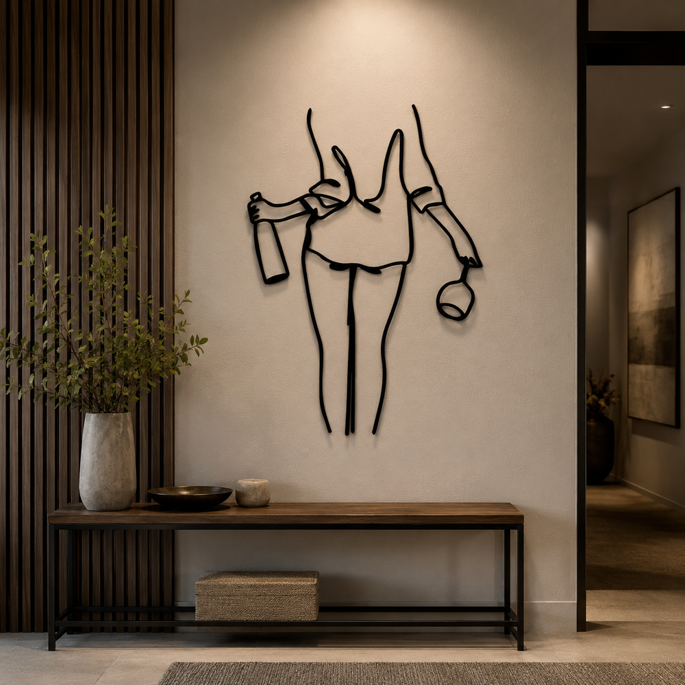 Women with Wine Line Art Metal Wall Art Decor