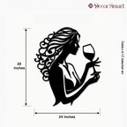 Beautiful Curly Hair Women With Wine Metal Wall Art Decor