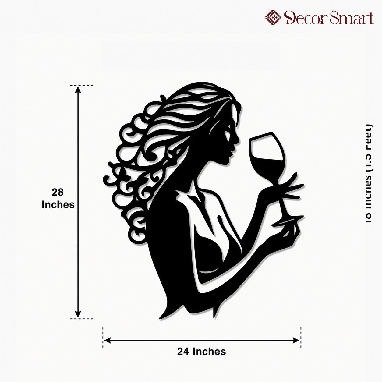 Beautiful Curly Hair Women With Wine Metal Wall Art Decor