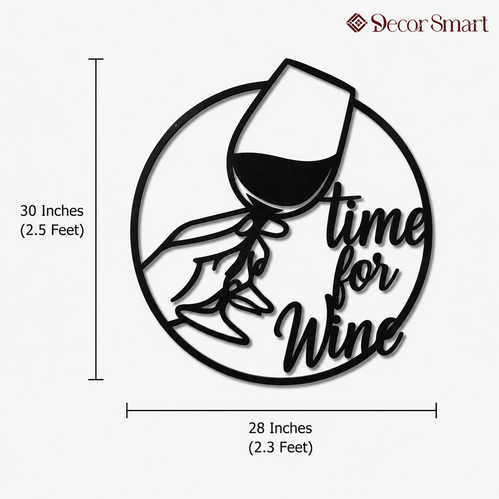 Time for Wine Text with Glass Metal Wall Art Decor