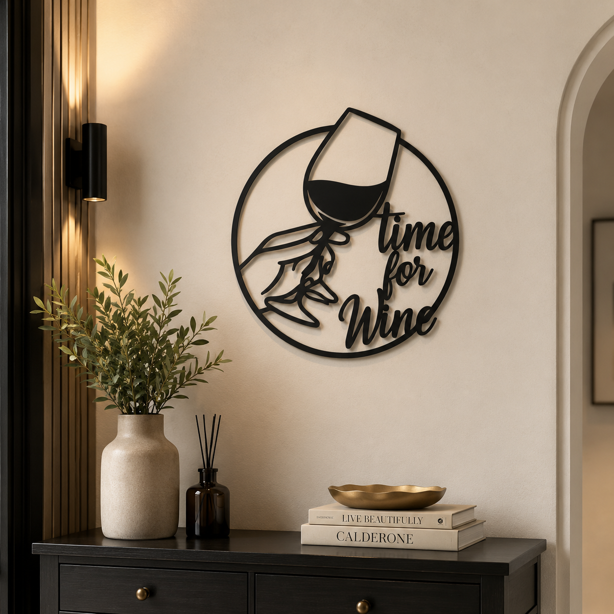 Time for Wine Text with Glass Metal Wall Art Decor