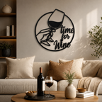 Time for Wine Text with Glass Metal Wall Art Decor